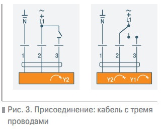 Рис. 3. Присоединение: кабель с тремя проводами