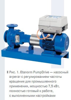 Рис. 1. Etanorm PumpDrive — насосный агрегат с регулированием частоты вращения для промышленного применения, мощностью 7,5 кВт, полностью готовый к работе, с выполненными настройками